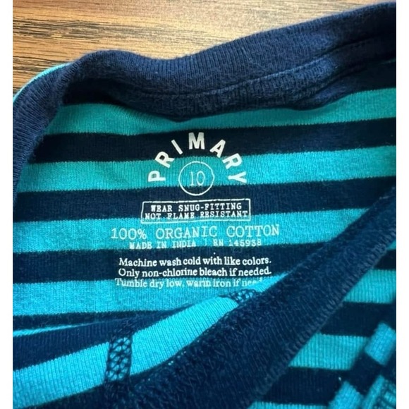 Primary pjs 💯 organic cotton Unisex Kids Pj top Size 10, bottoms Size 8/9 Blue - Picture 3 of 3